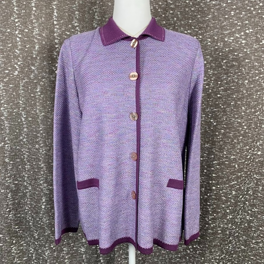 Vintage Trieste Purple Shimmer Blazer Button Up Sweater Preppy Chic‎ Womens